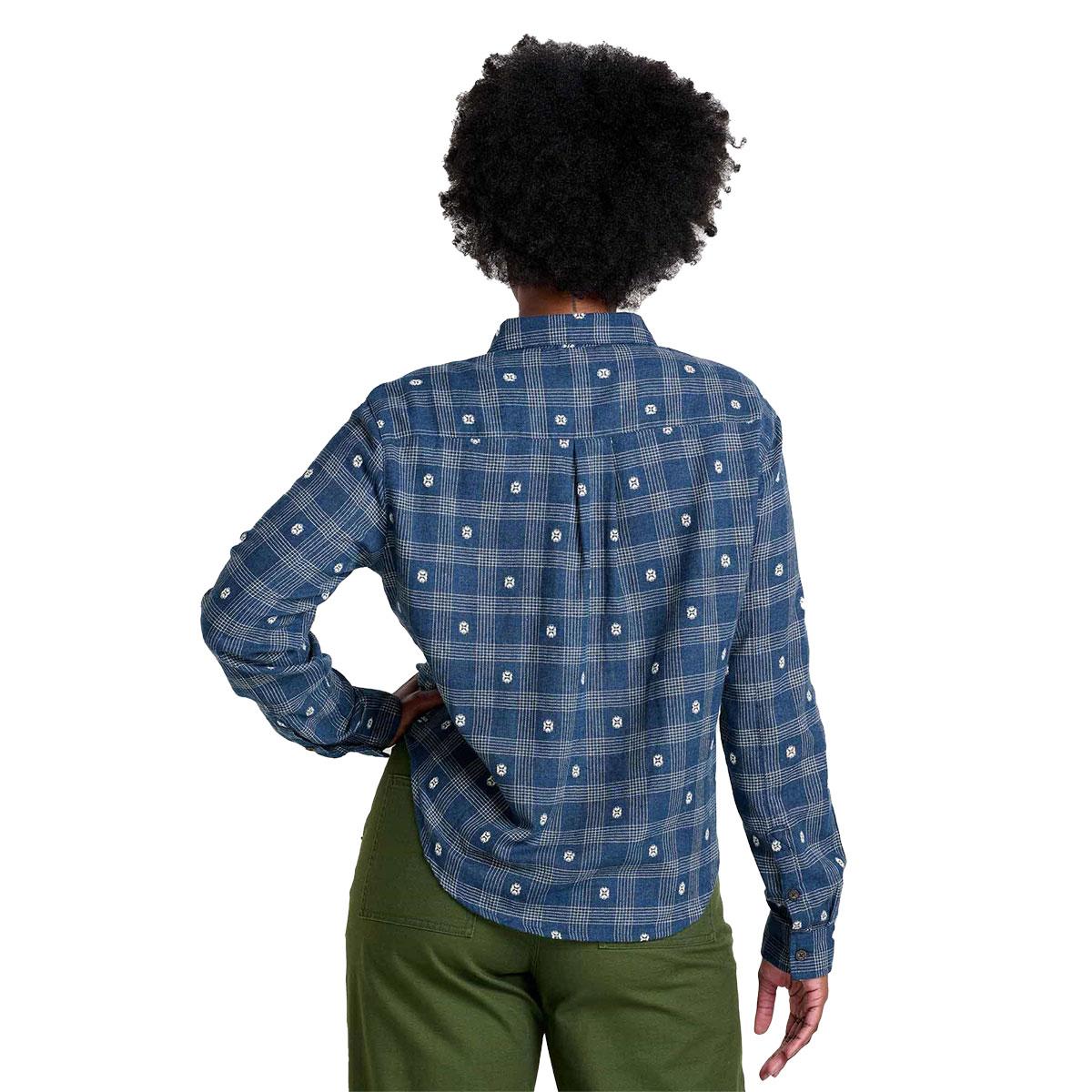 Toad&Co ReForm Flannel Boxy Long Sleeve Shirt Women's in Navy Small Dobby